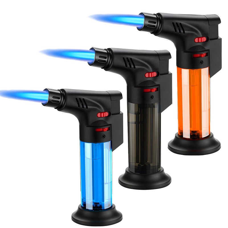 XQBBIDM Torch Lighter, 3 Pack of Jet Flame Lighter Refillable Gas Butane Lighter with Base, Windproof Dual Flame Lighters Jet Butane Lighter for Candle, Campfire, Kitchen,Grill, Camping(Without Butane) - Image 1
