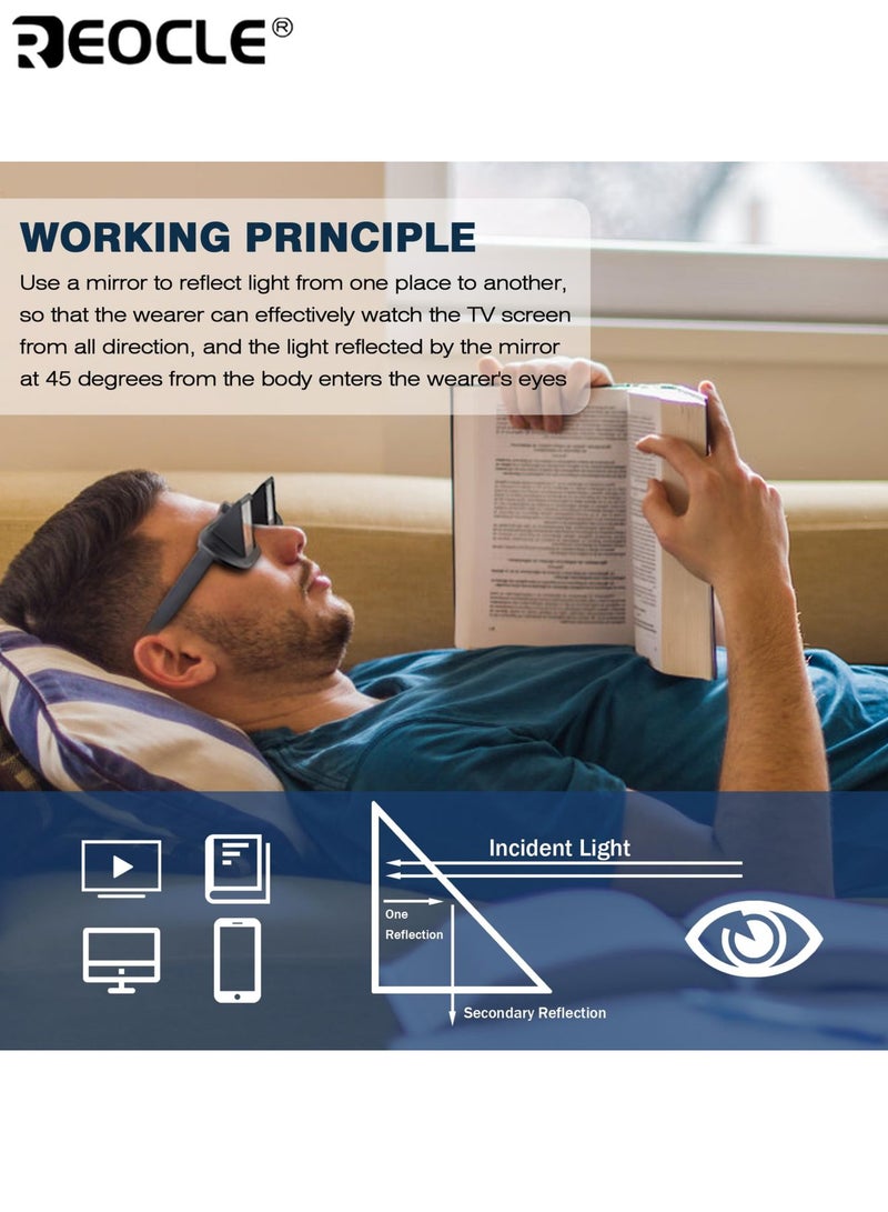 REOCLE Lazy Glasses Horizontal Reading Glasses Upside Down Prism Periscope Glasses for Lying Down Bed Reading Anti-Eye Strain Comfortable Fit Ideal for Book Lovers Seniors - Image 2