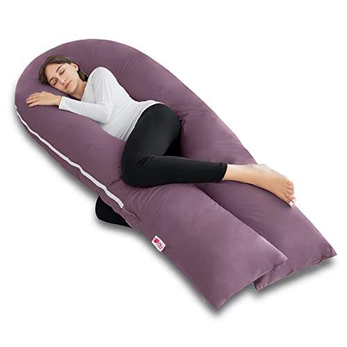 Meiz Pregnancy Pillow, Cooling Silky Pregnancy Pillows for Sleeping, 65" Maternity Pillow for Tall Pregnant Woman with Cooling Silk Jersey Cover, Purple - Image 1