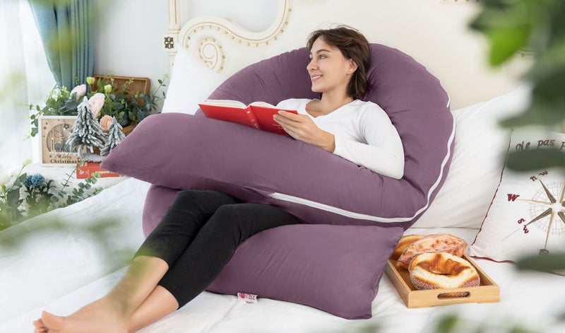 Meiz Pregnancy Pillow, Cooling Silky Pregnancy Pillows for Sleeping, 65" Maternity Pillow for Tall Pregnant Woman with Cooling Silk Jersey Cover, Purple - Image 4
