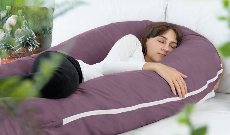 Meiz Pregnancy Pillow, Cooling Silky Pregnancy Pillows for Sleeping, 65" Maternity Pillow for Tall Pregnant Woman with Cooling Silk Jersey Cover, Purple - Image 3