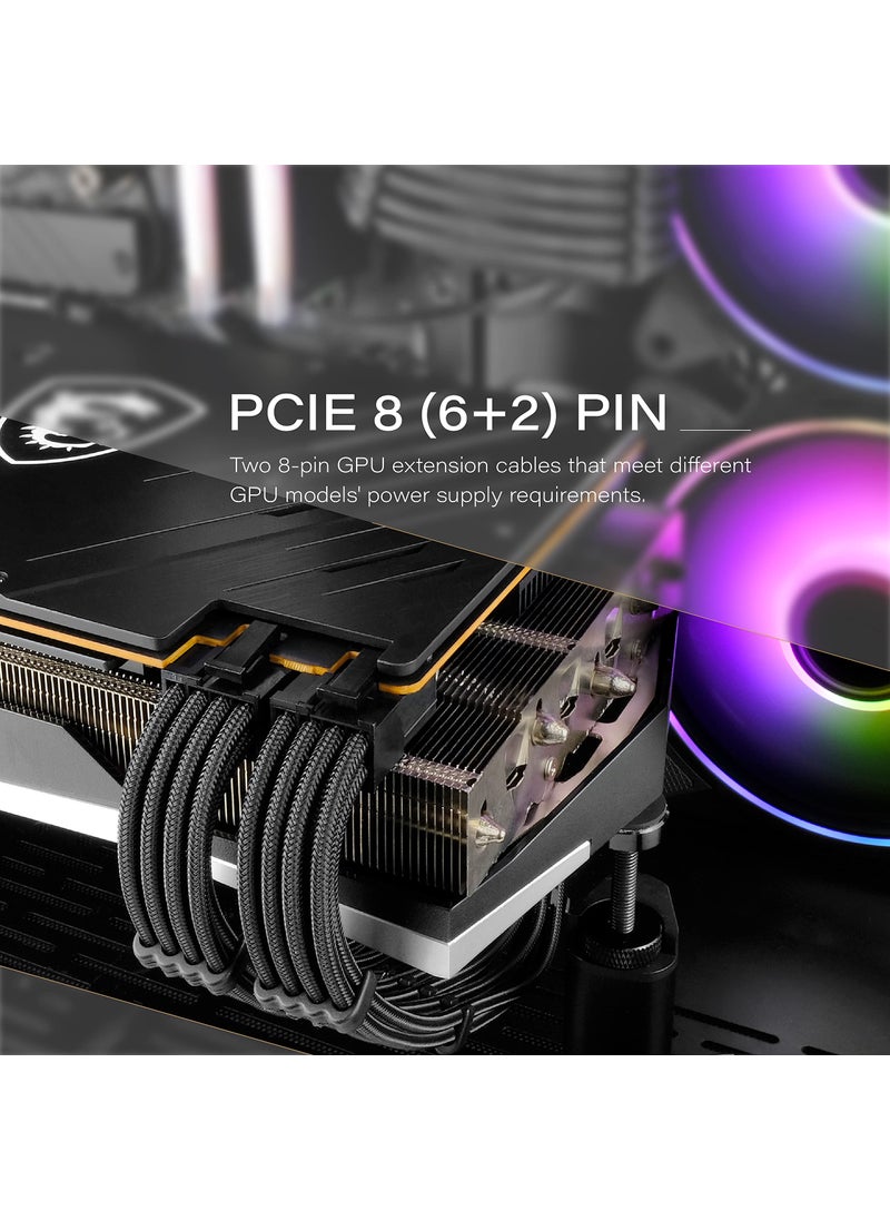 EZDIY-FAB EZDIY-FAB PSU Cable Extension Sleeved Custom Mod GPU PC Power Supply Soft Nylon Braided with Comb Kit 24PIN/8PIN to 6+2Pin/ 8PIN to 4+4PIN-30CM 300MM - Black  - Image 3