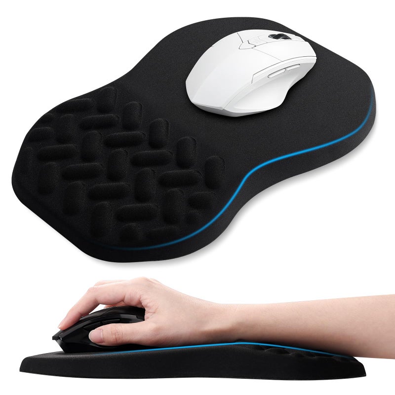 QDOAOF-Ergonomic Mouse Pad Wrist Support with Massage Design, Relieve Wrist Pain Mousepad, Wrist Rest Pain Relief Mousepad with Memory Foam&Non-Slip PU Base, Carpal Tunnel Syndrome (Black) - Image 1