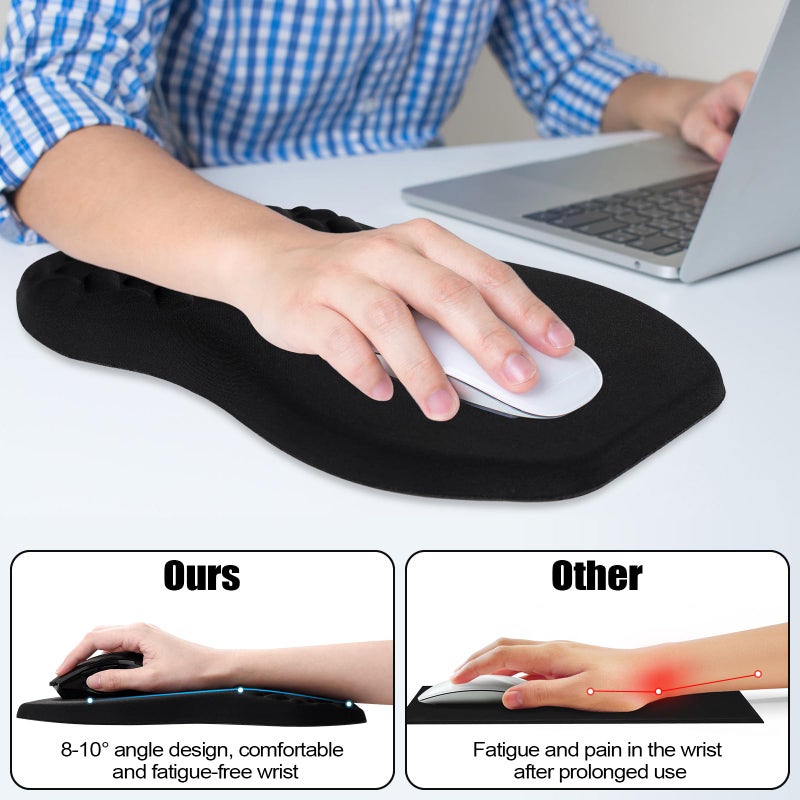 QDOAOF-Ergonomic Mouse Pad Wrist Support with Massage Design, Relieve Wrist Pain Mousepad, Wrist Rest Pain Relief Mousepad with Memory Foam&Non-Slip PU Base, Carpal Tunnel Syndrome (Black) - Image 3