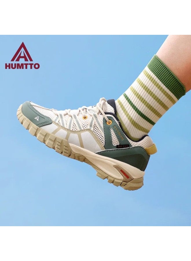HUMTTO Humtto Summer Mesh Breathable Hiking Shoes Comfortable Anti-slip Women's Mountaineering Shoes Outdoor Climbing Shoes Beige Olive Green Size 39 - Image 1