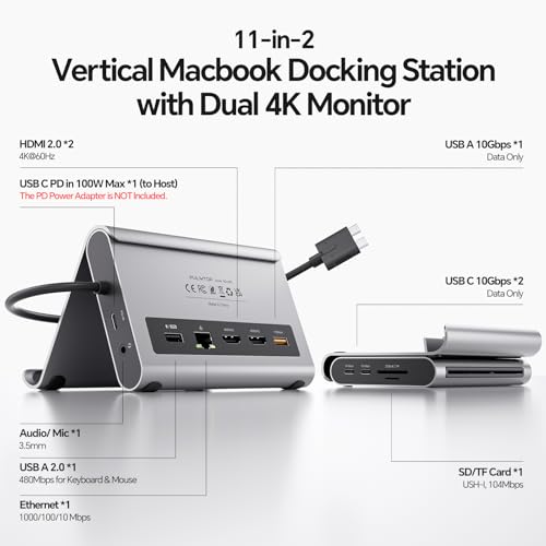 PULWTOP MacBook Pro Docking Station Dual Monitor 4K@60Hz for MacBook Pro/Air M3 Pro/M4/M5, PULWTOP USB C Docking Station Stand Laptop Dock with 2 HDMI, PD, Ethernet, USB A/C 10Gbps, Audio, SD/TF, USB 2.0 - Image 3
