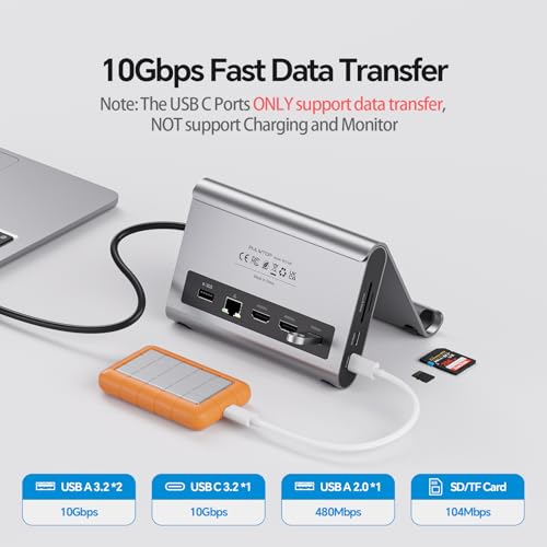 PULWTOP MacBook Pro Docking Station Dual Monitor 4K@60Hz for MacBook Pro/Air M3 Pro/M4/M5, PULWTOP USB C Docking Station Stand Laptop Dock with 2 HDMI, PD, Ethernet, USB A/C 10Gbps, Audio, SD/TF, USB 2.0 - Image 5