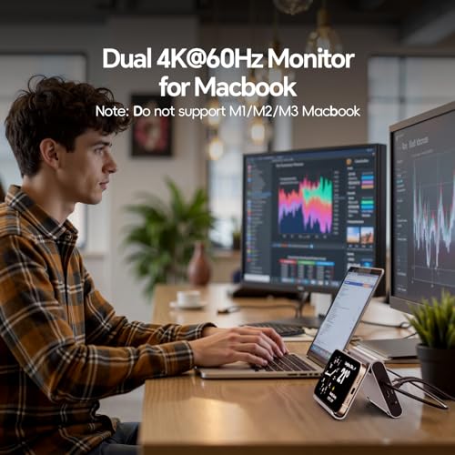 PULWTOP MacBook Pro Docking Station Dual Monitor 4K@60Hz for MacBook Pro/Air M3 Pro/M4/M5, PULWTOP USB C Docking Station Stand Laptop Dock with 2 HDMI, PD, Ethernet, USB A/C 10Gbps, Audio, SD/TF, USB 2.0 - Image 4