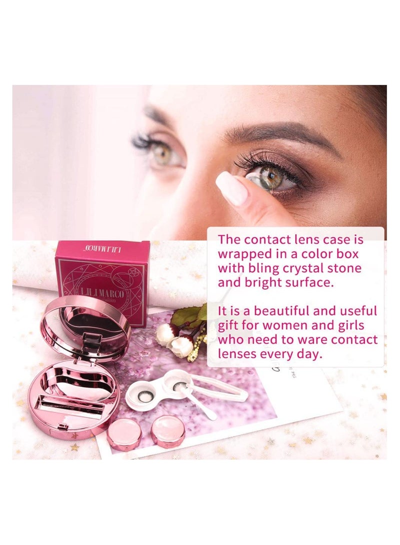 Cute Pink Contact Lens Case with Mirror and Tools for Girls Bling Star Design Travel Holder - Image 2