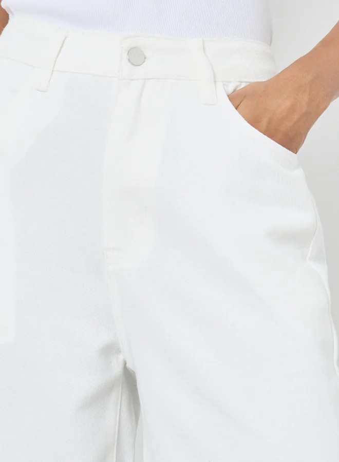 Styli Styli Solid Mid Rise Wide Leg Jeans