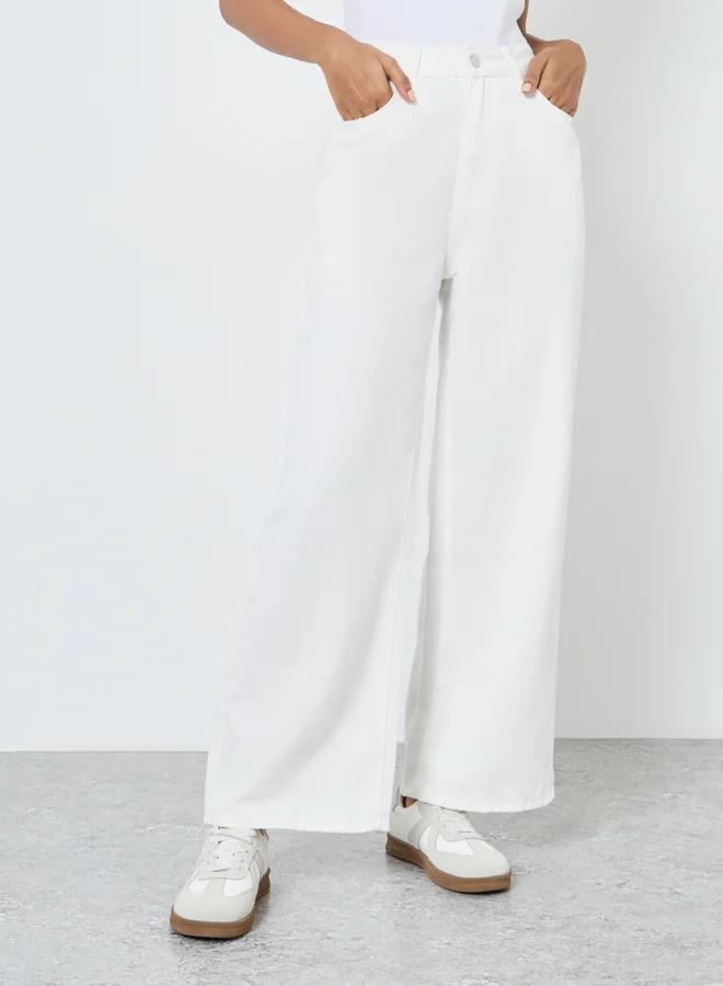 Take Two Take Two Solid Mid Rise Wide Leg Jeans