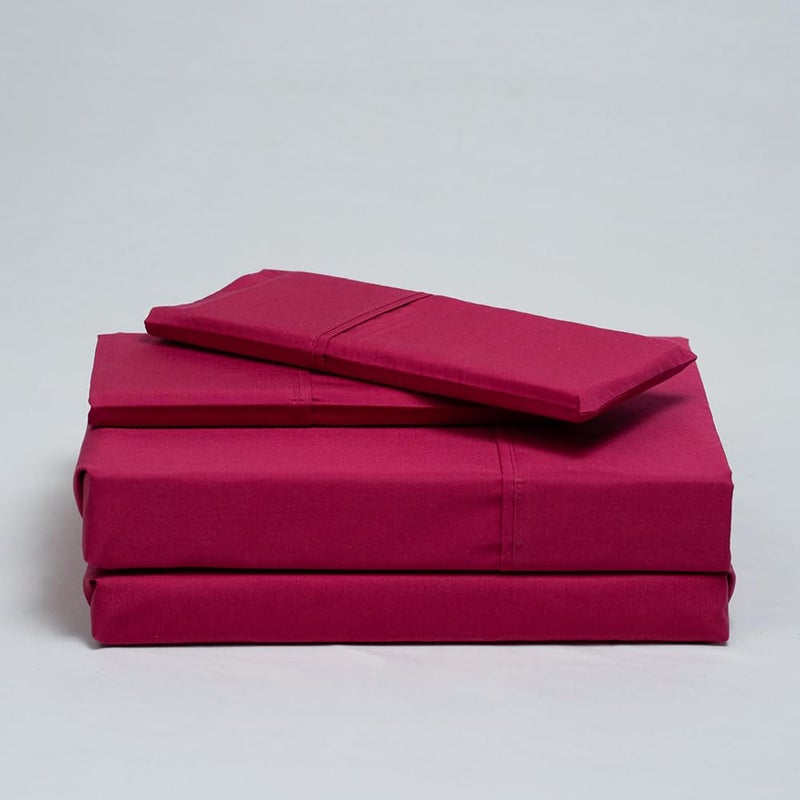 Atelier 4-Piece Bed Sheet Sets 100% Cotton Hotel Luxury 400 Thread Count Percale Weave Easy Wash Care | Magenta | Cal King - Image 1