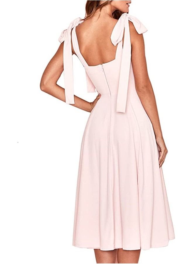 فستان نسائي متوسط الطول بفتحة رقبة على شكل V وبدون أكمام وظهر مكشوف - Image 2