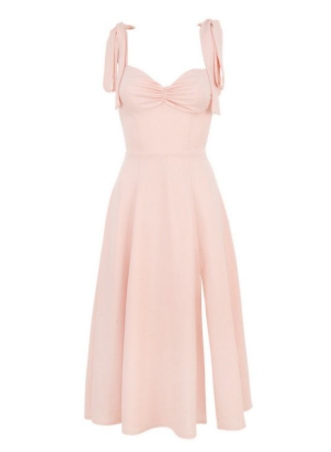 فستان نسائي متوسط الطول بفتحة رقبة على شكل V وبدون أكمام وظهر مكشوف - Image 1