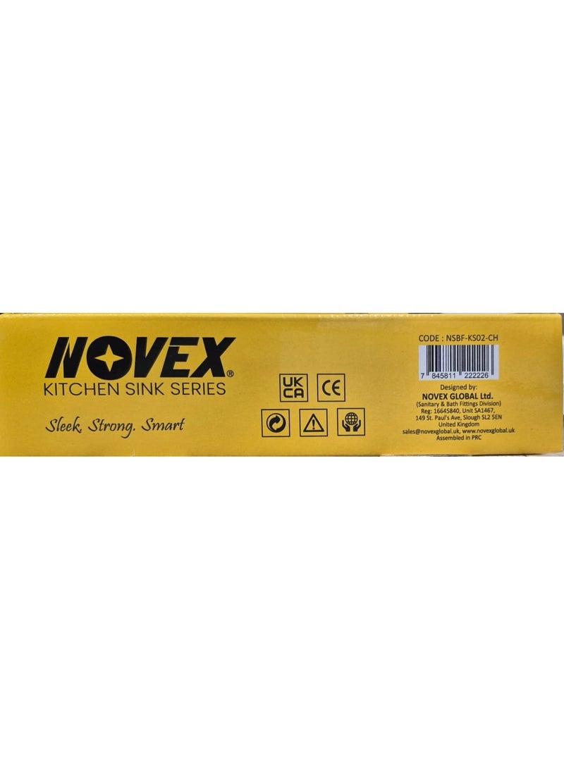 نوفيكس خلاط حوض المطبخ NOVEX NSBF-KS02-CH – تشطيب كروم | هيكل من النحاس المتين عالي التحمل | تحكم سلس بالرافعة | جودة علامة تجارية بريطانية - Image 4