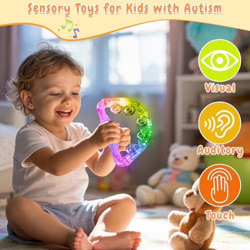 Aywewii LED Tambourine - Light Up Sensory Toys for Kids with Autism & Special Needs, Musical Instrument for Toddlers & Adults, Birthday Gifts for Boys & Girls, Glow in the Dark Party Favor - Image 2