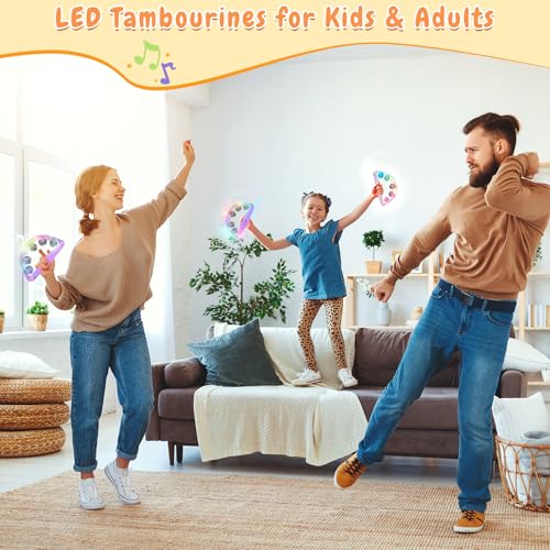 Aywewii LED Tambourine - Light Up Sensory Toys for Kids with Autism & Special Needs, Musical Instrument for Toddlers & Adults, Birthday Gifts for Boys & Girls, Glow in the Dark Party Favor - Image 4
