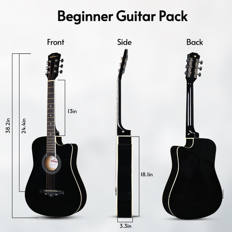 ADM 38" Inch Acoustic Guitar Bundle for Beginners Adults with Online Lesson, Cutaway Wood Acustica Guitarra Starter Set Package with Gig Bag, Strap, Steel Strings, Picks, Capos, Stand, Black 1 - Image 2