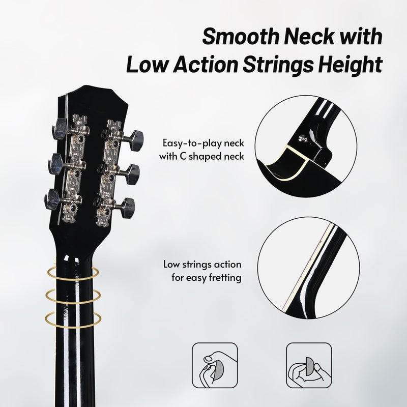 ADM 38" Inch Acoustic Guitar Bundle for Beginners Adults with Online Lesson, Cutaway Wood Acustica Guitarra Starter Set Package with Gig Bag, Strap, Steel Strings, Picks, Capos, Stand, Black 1 - Image 4