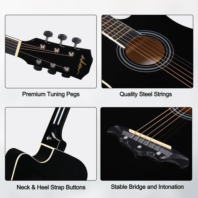 ADM 38" Inch Acoustic Guitar Bundle for Beginners Adults with Online Lesson, Cutaway Wood Acustica Guitarra Starter Set Package with Gig Bag, Strap, Steel Strings, Picks, Capos, Stand, Black 1 - Image 3