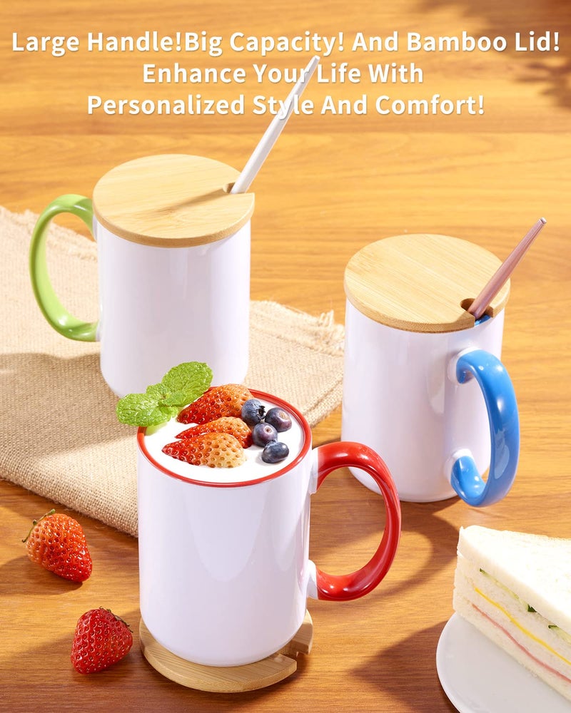 RAINBOWTIE Sublimation Mugs Set of 12, 15 oz Sublimation Coffee Mugs with Bamboo Lid, Tazas Para Sublimar, Mug Sets, Coffee Cup with Lid,6 Assorted Colors - Image 4