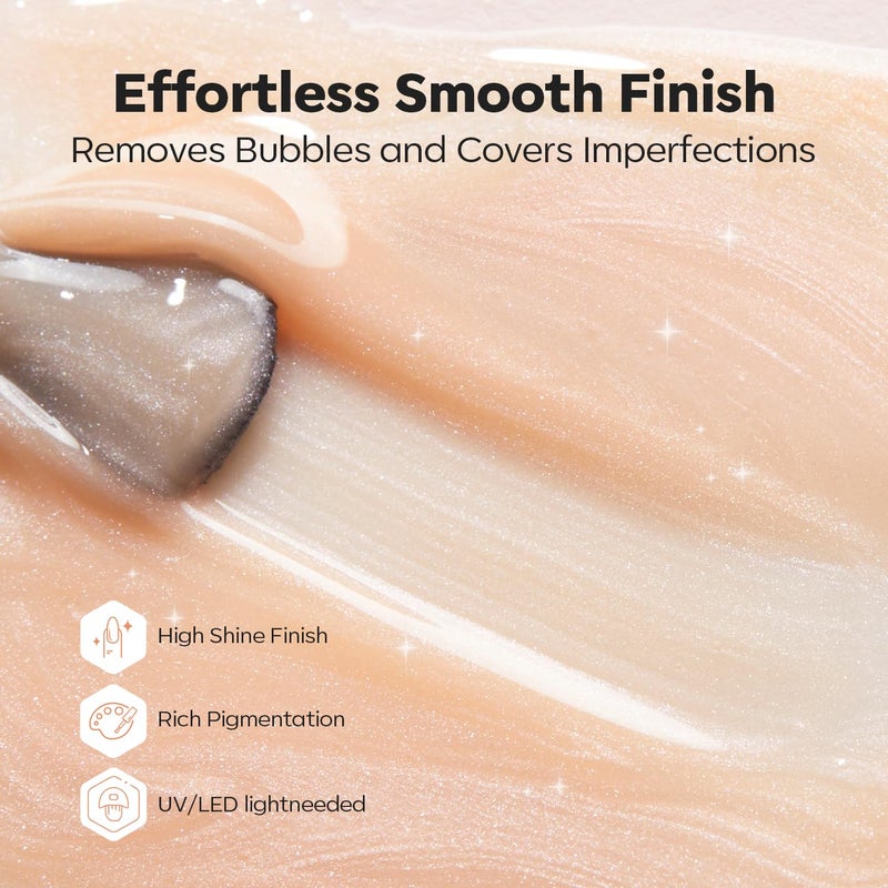 modelones Builder Nail Gel, 8-in-One Gold Shimmer Builder, Champagne Sparkle Glitter Rubber Color Base Gel Polish LED Lamp Cured, Apex Building Strengthener Extension for Home DIY Salon Girls - Image 3