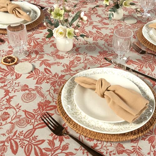RUSTIQUE LINENS Printed Cotton Tablecloth with Tassels | 75 x 60 Inch – Washable & Colorfast Table Cover for Dining Room, Farmhouse, Kitchen, Home, Party & Wedding Décor - Vintage Floral Rusty Red - Image 3