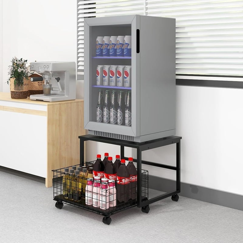 INDIDECOR Indian Decor 58142 Mobile Mini Fridge Stand with Large Capacity Storage Portable Refrigerator Table with 4 Lockable Wheels Appliance Platform Table with Drawer Basket Rolling Fridge Cart for Home  - Image 1