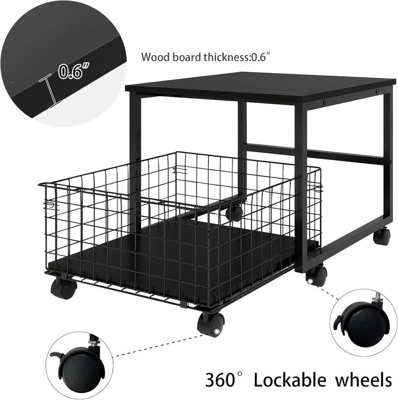 INDIDECOR Indian Decor 58142 Mobile Mini Fridge Stand with Large Capacity Storage Portable Refrigerator Table with 4 Lockable Wheels Appliance Platform Table with Drawer Basket Rolling Fridge Cart for Home  - Image 3
