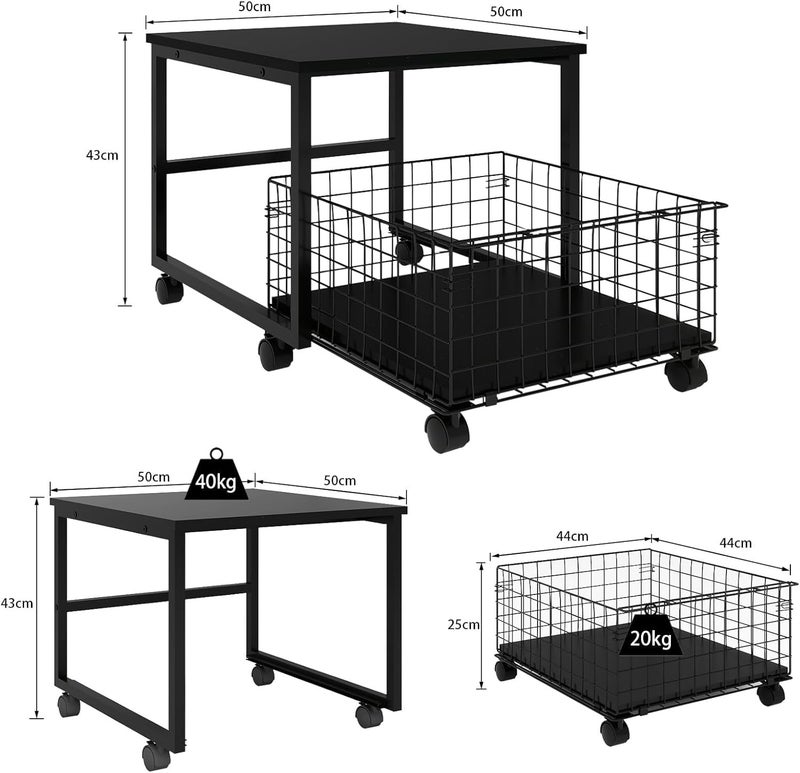 INDIDECOR Indian Decor 58142 Mobile Mini Fridge Stand with Large Capacity Storage Portable Refrigerator Table with 4 Lockable Wheels Appliance Platform Table with Drawer Basket Rolling Fridge Cart for Home  - Image 2