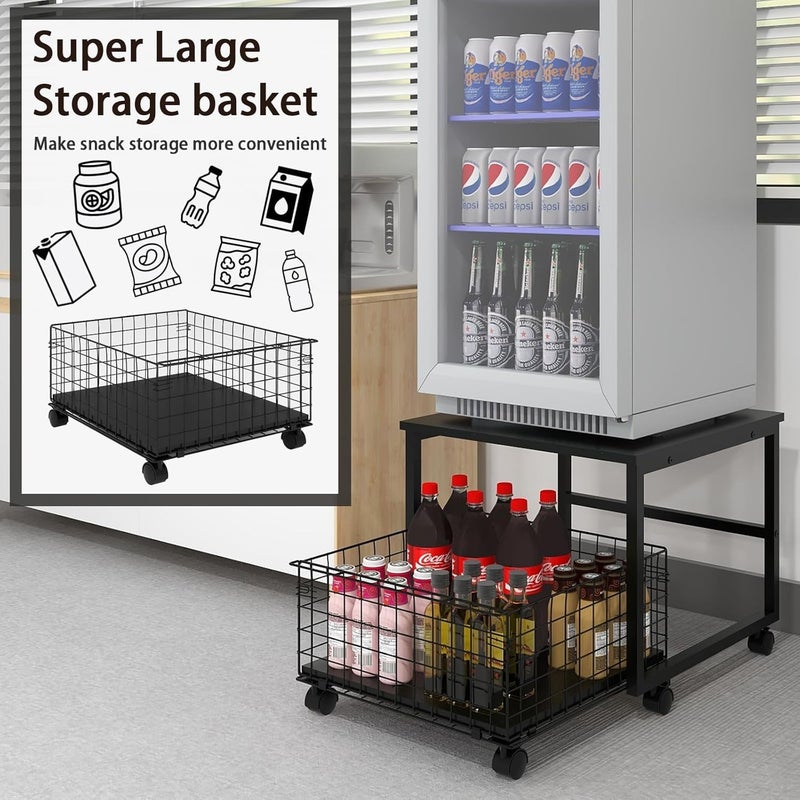 INDIDECOR Indian Decor 58142 Mobile Mini Fridge Stand with Large Capacity Storage Portable Refrigerator Table with 4 Lockable Wheels Appliance Platform Table with Drawer Basket Rolling Fridge Cart for Home  - Image 4