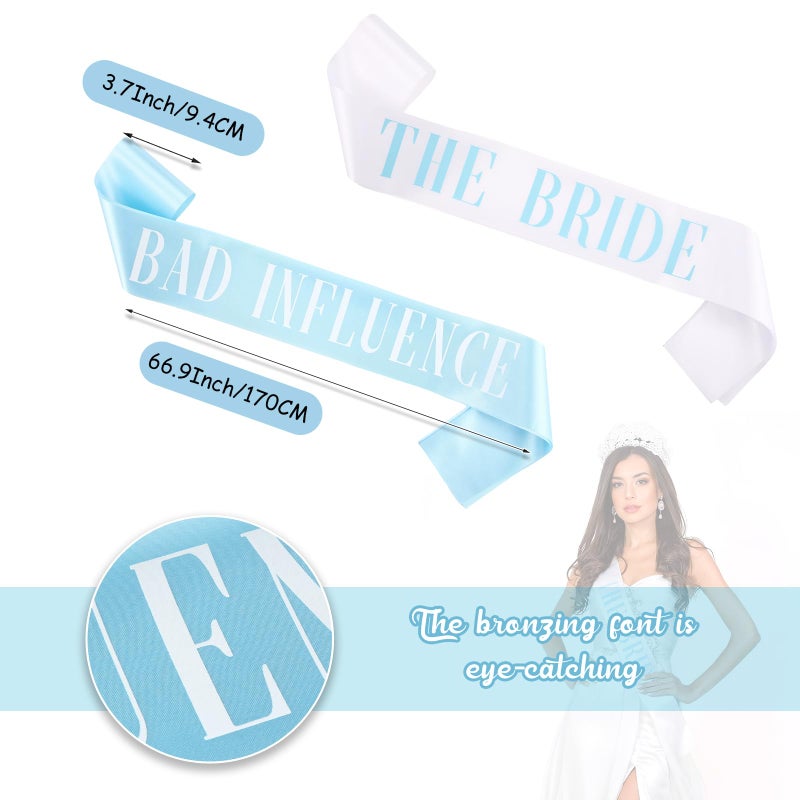 LEIFIDE 10 Pack Bride and Bridesmaid Sash Set Wedding Bachelorette Funny Team Gifts Sash Decorations for Woman Bride Bridesmaid of Honor Party Supplies (Blue, White) - Image 3