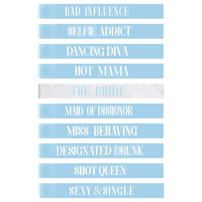 LEIFIDE 10 Pack Bride and Bridesmaid Sash Set Wedding Bachelorette Funny Team Gifts Sash Decorations for Woman Bride Bridesmaid of Honor Party Supplies (Blue, White) - Image 1