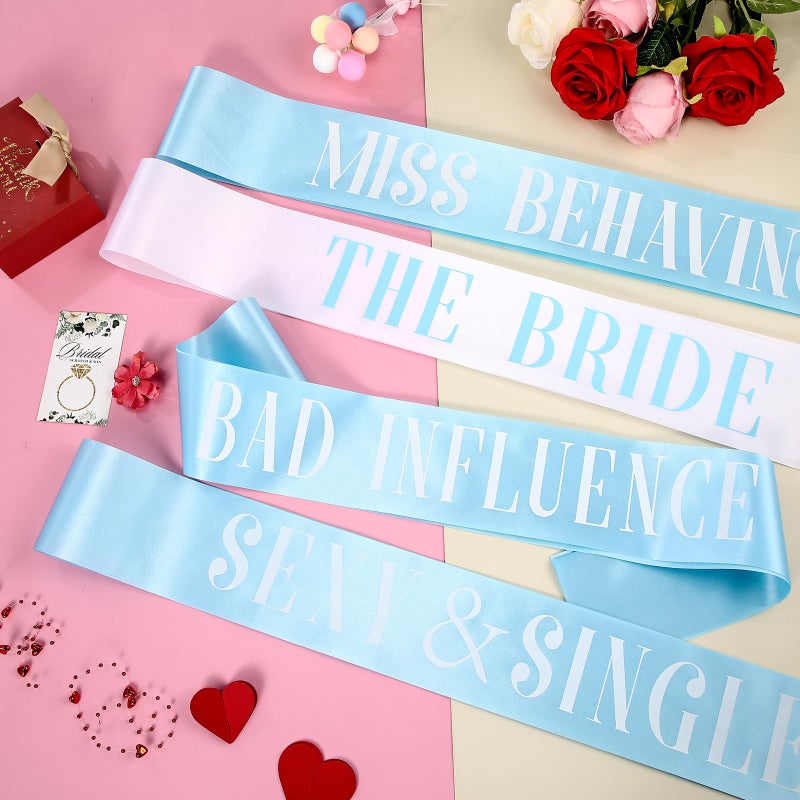 LEIFIDE 10 Pack Bride and Bridesmaid Sash Set Wedding Bachelorette Funny Team Gifts Sash Decorations for Woman Bride Bridesmaid of Honor Party Supplies (Blue, White) - Image 4