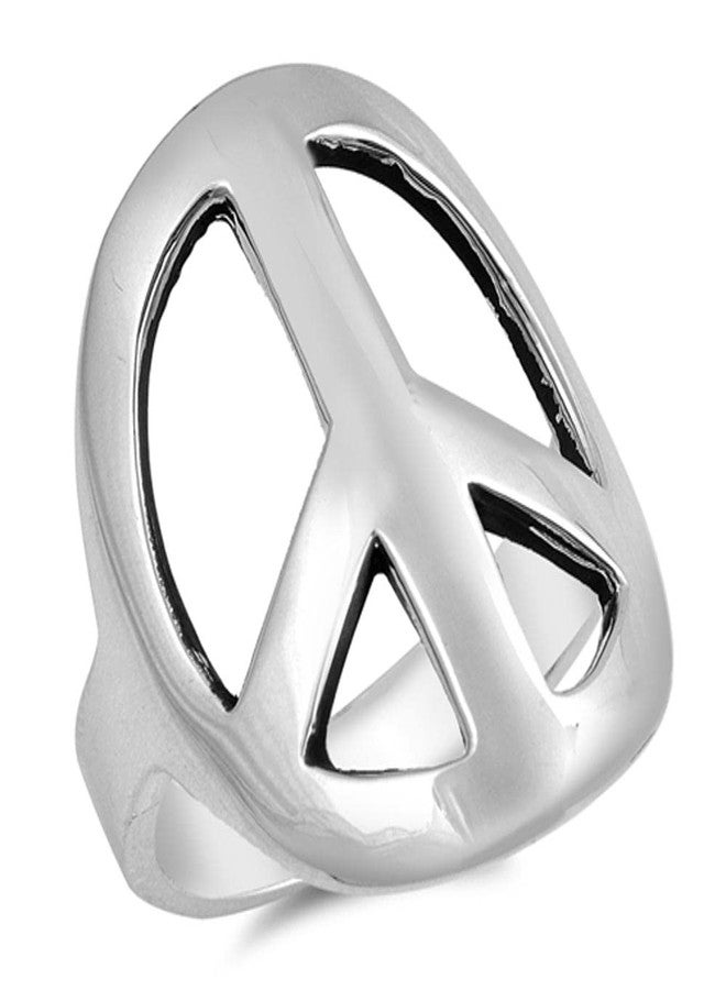 Sac Silver Large Wide Peace Sign Symbol Hippie Ring New 925 Sterling Silver Band Size 6 - Image 1