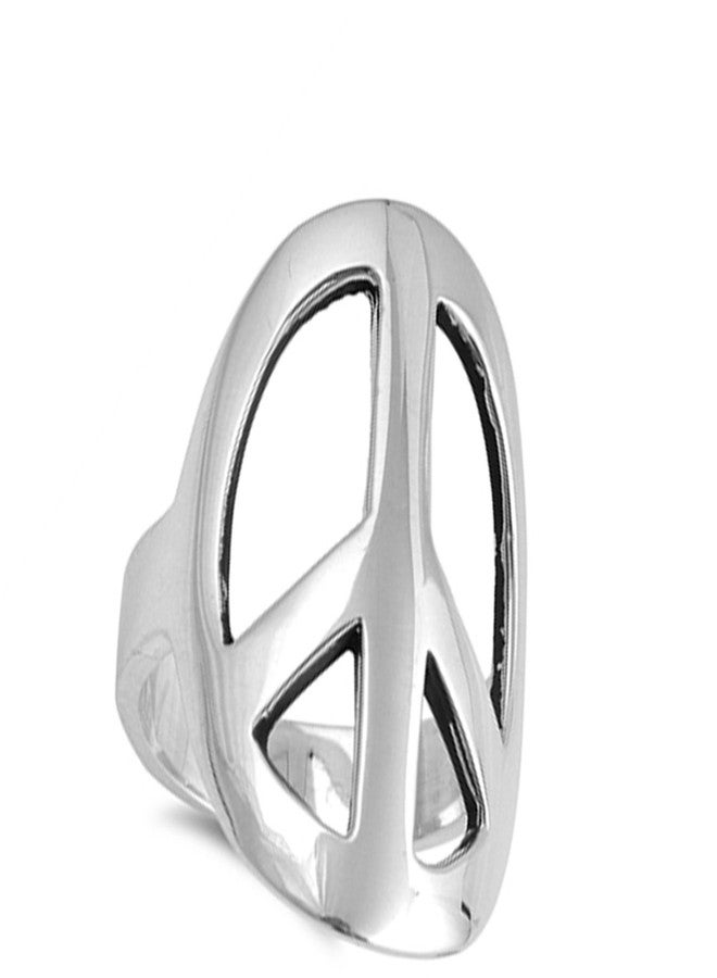 Sac Silver Large Wide Peace Sign Symbol Hippie Ring New 925 Sterling Silver Band Size 6 - Image 2