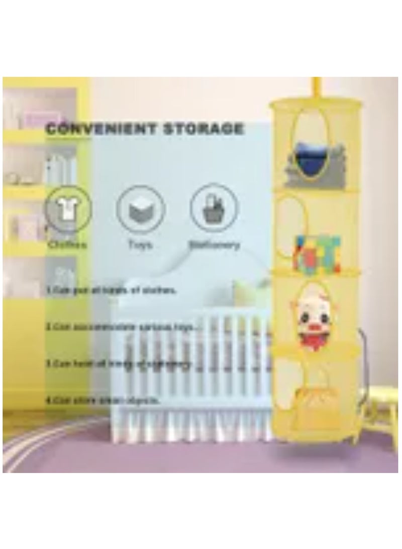 Foldable Hanging Storage Net 4 Layers Hanging Stuffed Animal Toys Storage Hammock Storage Bags Space Saving  - Image 3