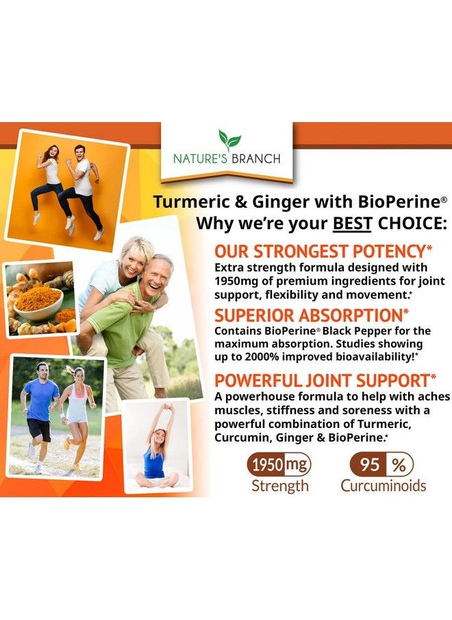 Nature's Branch - Extra Strength Turmeric Curcumin And Ginger & Bioperine 1950Mg Joint Support Supplement For Aches With Black Pepper Powder Extract Premium Made In Usa; Vegan Natural Non Gmo Pills; 90 Capsules - Image 1