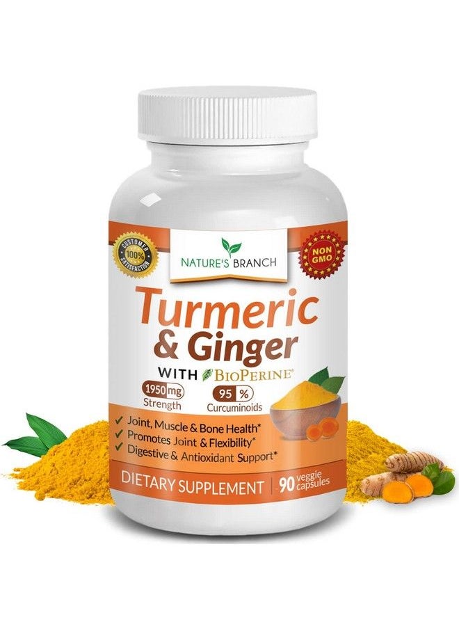 Nature's Branch - Extra Strength Turmeric Curcumin And Ginger & Bioperine 1950Mg Joint Support Supplement For Aches With Black Pepper Powder Extract Premium Made In Usa; Vegan Natural Non Gmo Pills; 90 Capsules - Image 1