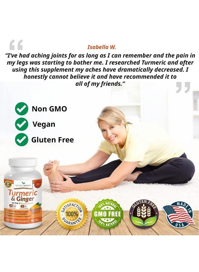 Nature's Branch - Extra Strength Turmeric Curcumin And Ginger & Bioperine 1950Mg Joint Support Supplement For Aches With Black Pepper Powder Extract Premium Made In Usa; Vegan Natural Non Gmo Pills; 90 Capsules - Image 1