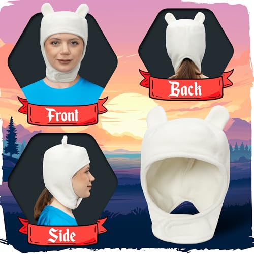 Zadin Adventure-Time Merch, Finn Hat, Fionna Finn the Human Costume Cosplay, White Bunny Hat, Fiona and Cake Toys Merchandise (White) - Image 3