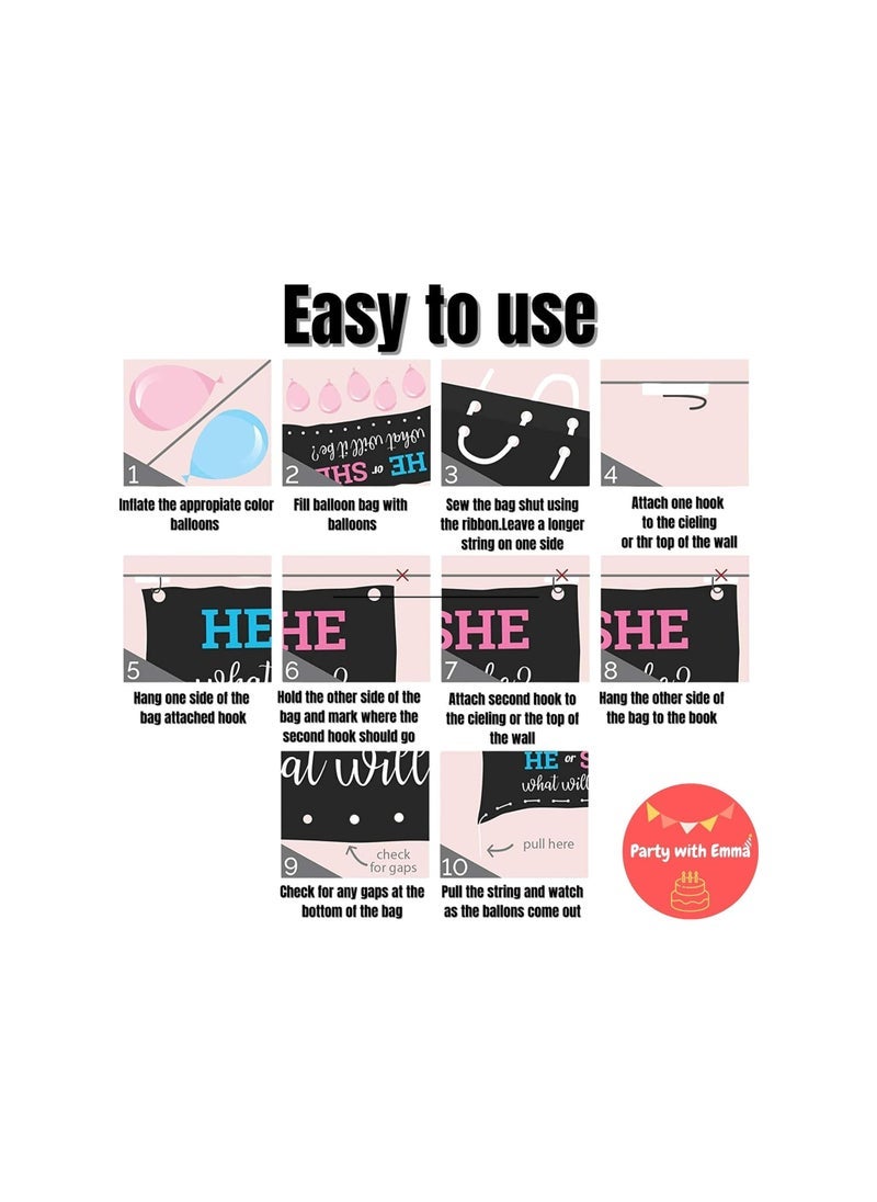 Party with Emma Gender Reveal Balloon Drop Bag He or She He or She What Will it Be Boy or Girl Party Supplies Serve 16 Guests Oh Baby Party Tableware Set Guest Baby - Image 2