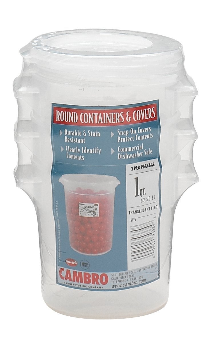 Cambro 1-Quart Round Food-Storage Container with Lid  Set of 3