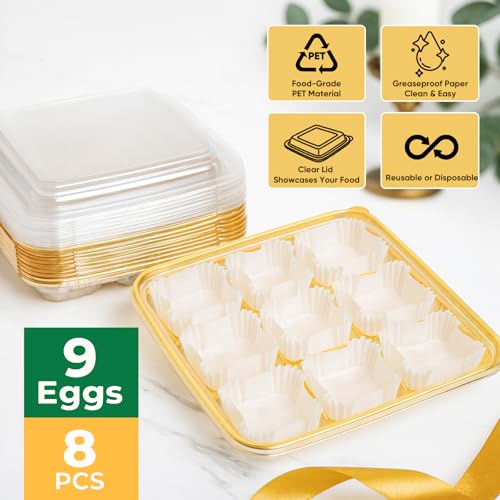 77L 72 Eggs Clear Deviled Egg Tray with Lid – Gold Plastic Party Serving Tray with Greaseproof Paper for Deviled Eggs, Sushi & Desserts - Image 4