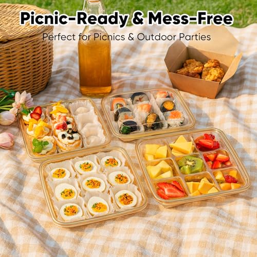77L 72 Eggs Clear Deviled Egg Tray with Lid – Gold Plastic Party Serving Tray with Greaseproof Paper for Deviled Eggs, Sushi & Desserts - Image 5