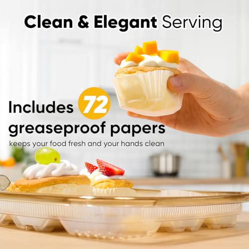 77L 72 Eggs Clear Deviled Egg Tray with Lid – Gold Plastic Party Serving Tray with Greaseproof Paper for Deviled Eggs, Sushi & Desserts - Image 2