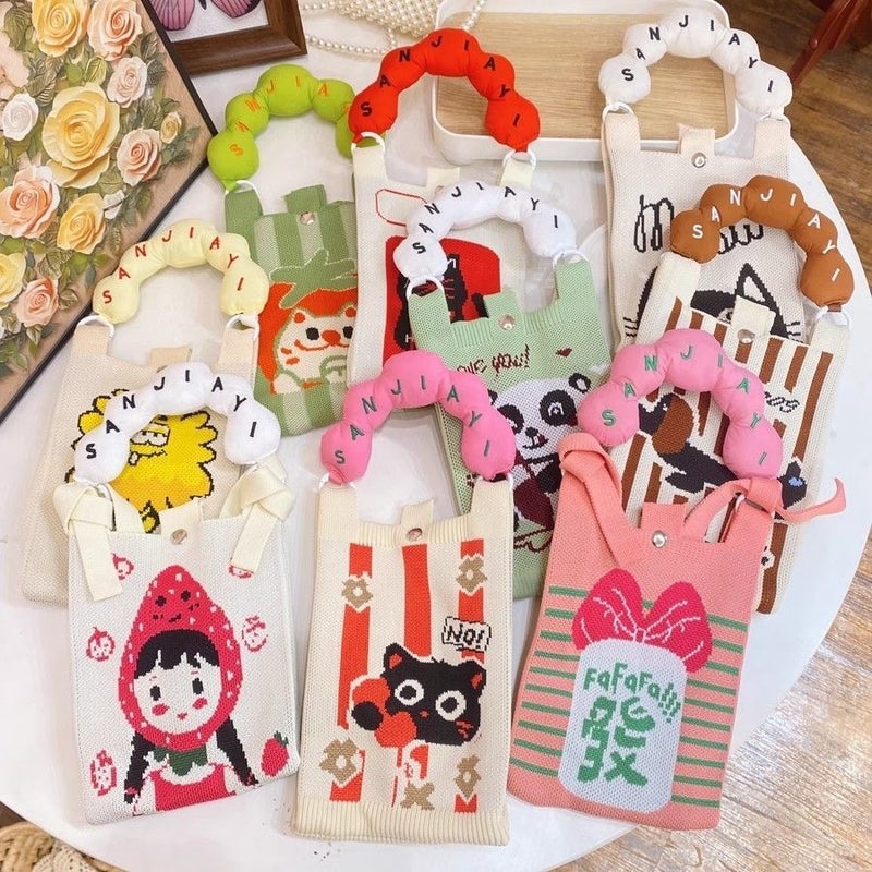 Ins New Mobile Phone Bag Knitted Dopamine Color Handbag Niche All-Match Storage Bag Knitted Crossbody Small Bag - Image 5