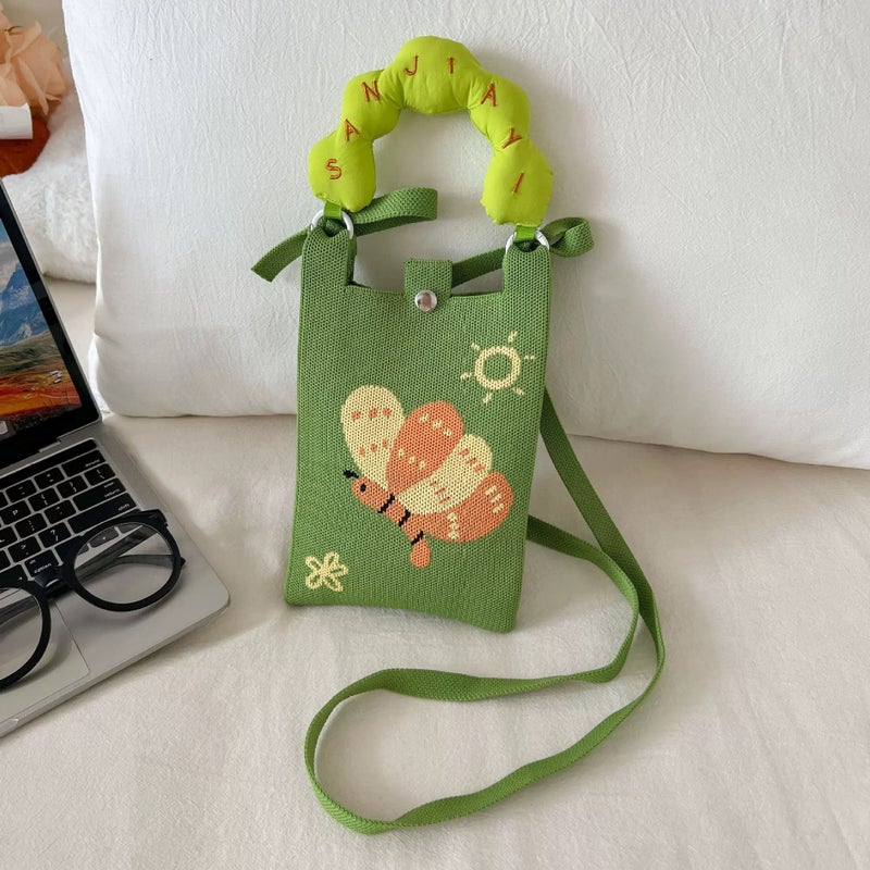 Ins New Mobile Phone Bag Knitted Dopamine Color Handbag Niche All-Match Storage Bag Knitted Crossbody Small Bag - Image 1