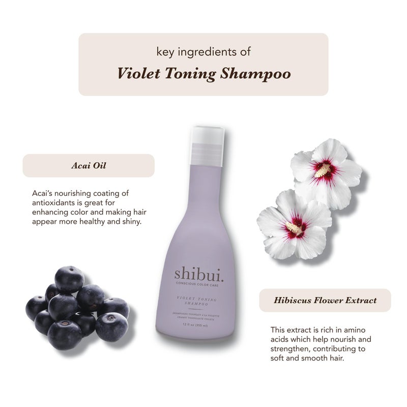 SHIBUI Violet Toning Shampoo, Neutralizes Brassiness with Acai Oil & Hibiscus, for Blonde, Highlighted, & Silver Hair, 12 Fl Oz - Image 3
