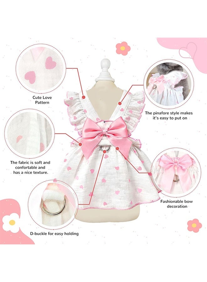 YJ Heart-Print Dog and Cat Dress with Bow Decoration, Cute Dog Dress, Puppy Tutu Dress, Chihuahua, Teddy, Pomeranian, Lhasa Apso Dress, Birthday and Holiday Cat Clothes, Large Size, Dog, Pink, L Size - Image 4